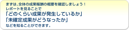 まずは、全体の成果報酬の概要を確認しましょう!レポートを見ることで「どのくらい成果が