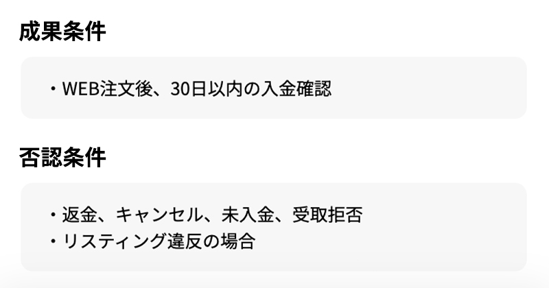 成果条件・否認条件の内容などをしっかり確認してください。