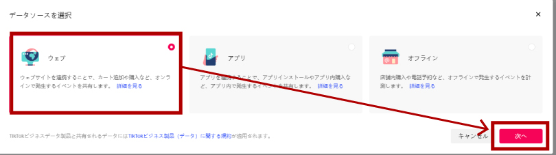 「ウェブ」を選択し、「次へ」をクリック