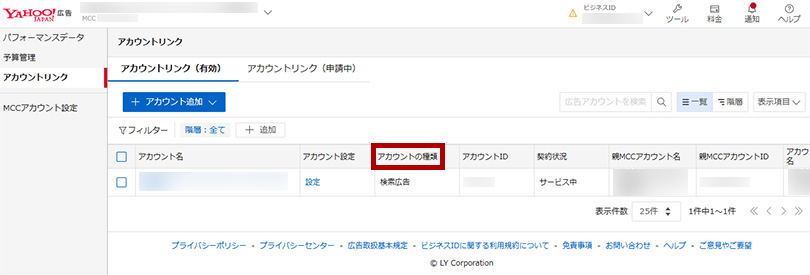 広告アカウントの種類